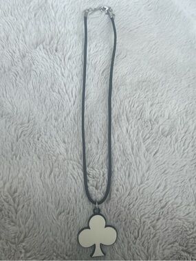 White Club Pendant Necklace on Black Cord